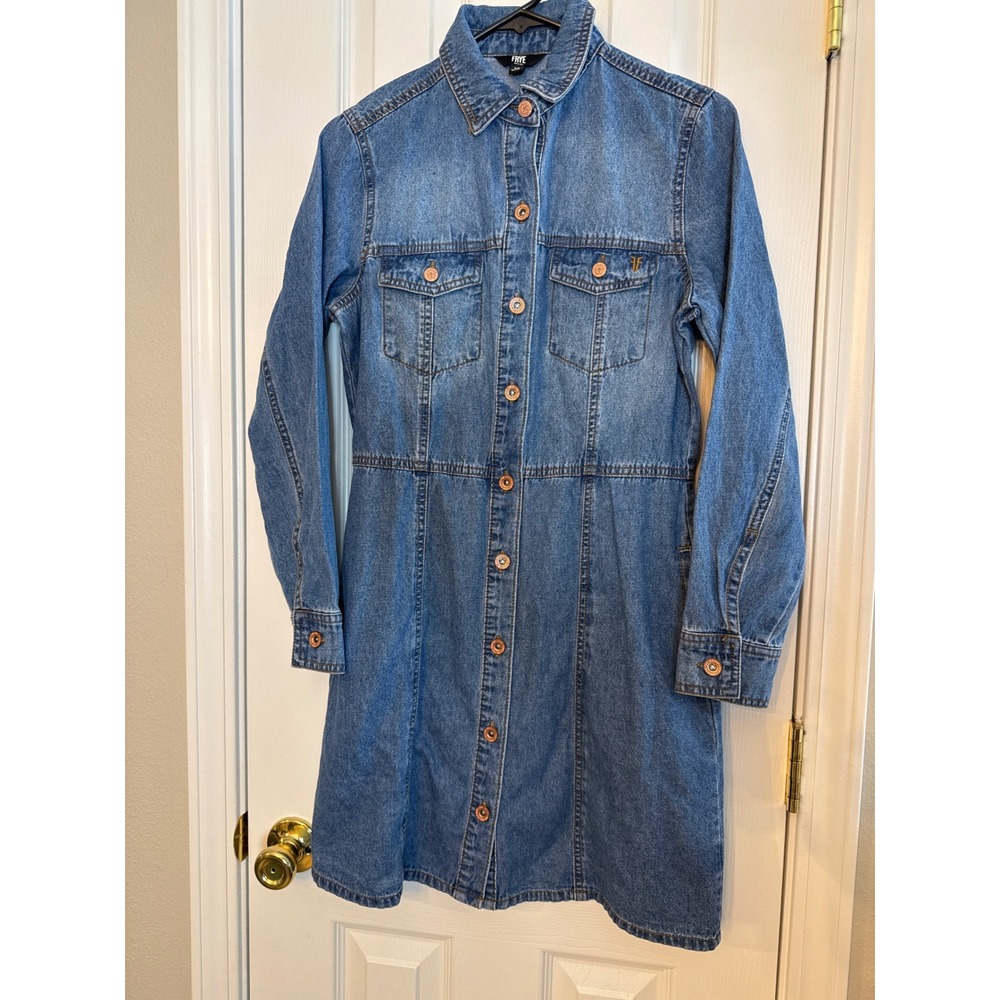 Frye Womens XS Blue Denim Shirt Dress Long Sleeve Button Front Pockets
